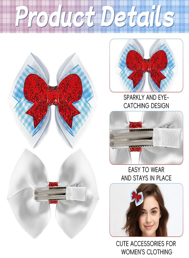 Gullora 2 Pcs Red Glitter and Blue Gingham Hair Bow Clips, Sparkly Costume Accessories for Halloween, Dress-Up Events & Theme Outfits - Image 3